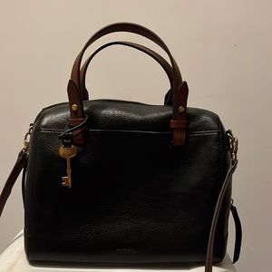 Fossil Black and Brown Rachel Satchel